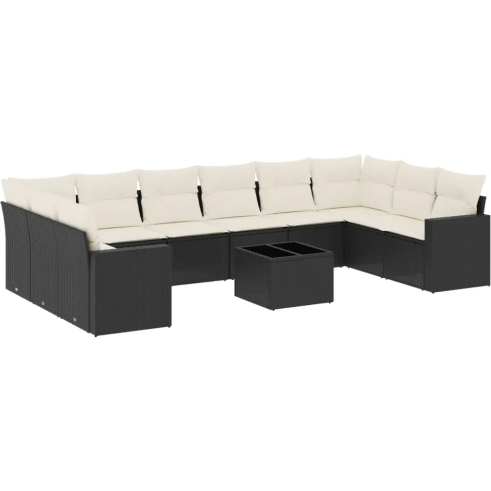vidaXL 11-delige Loungeset met kussens poly rattan zwart, foto 3