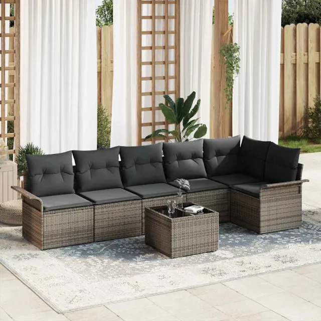 vidaXL Tuin Sofa Set 7 st Grijs poly rattan, foto 2