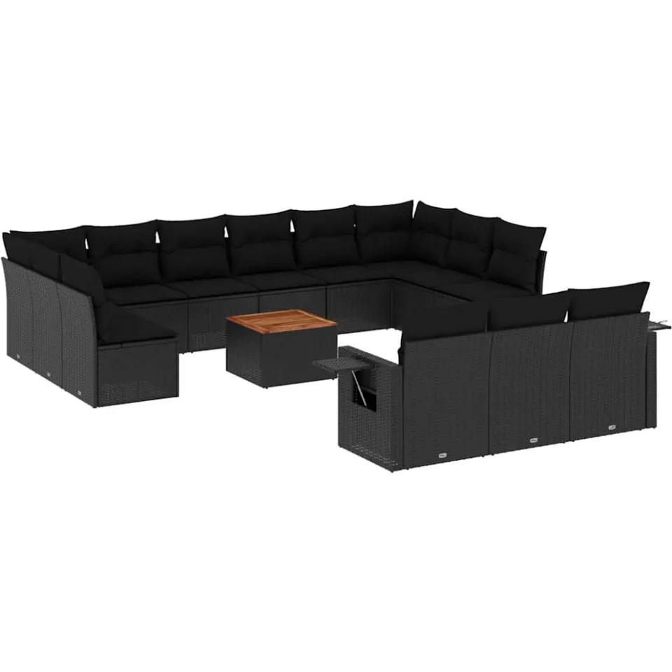 vidaXL 14-delige Loungeset met kussens poly rattan zwart, foto 3