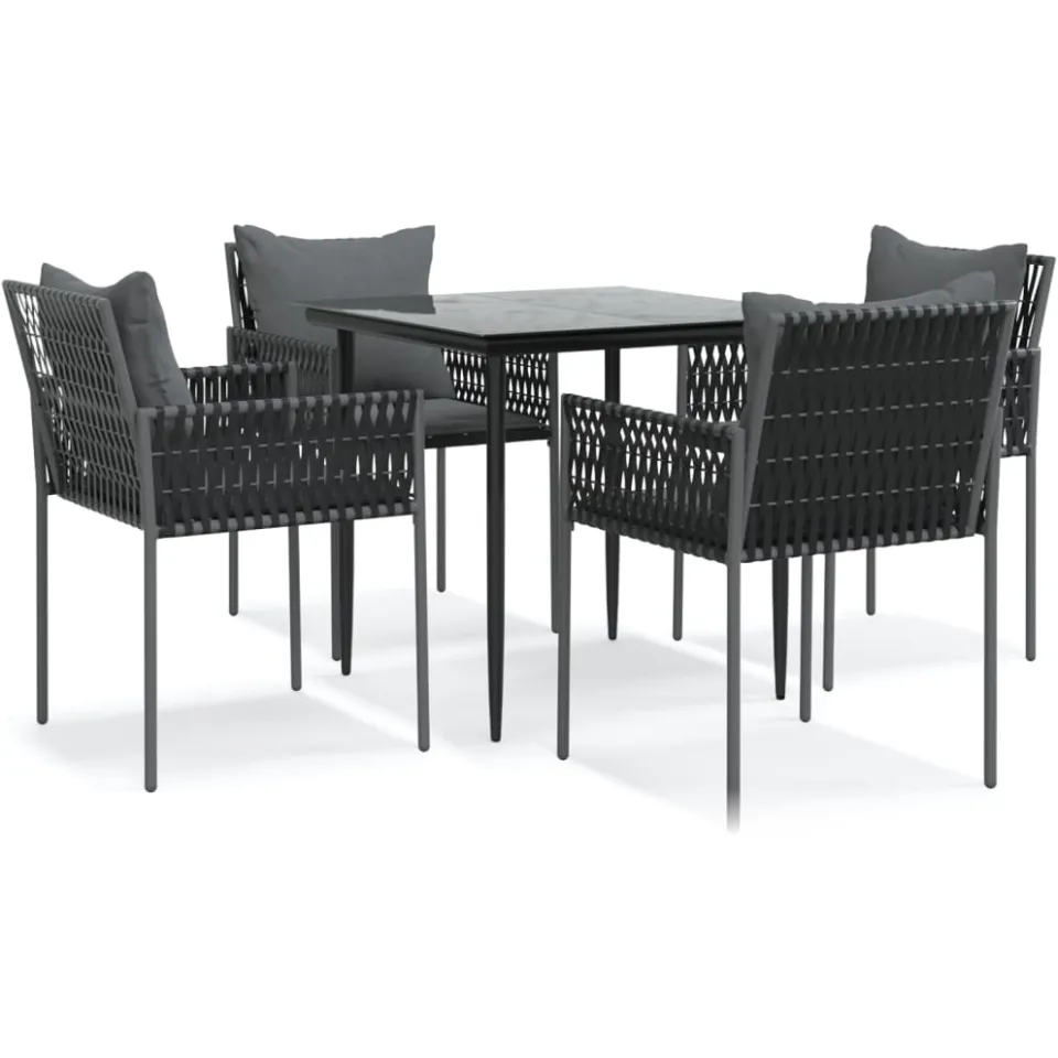 vidaXL 5-delige Tuinset met kussens poly rattan en staal Zwart