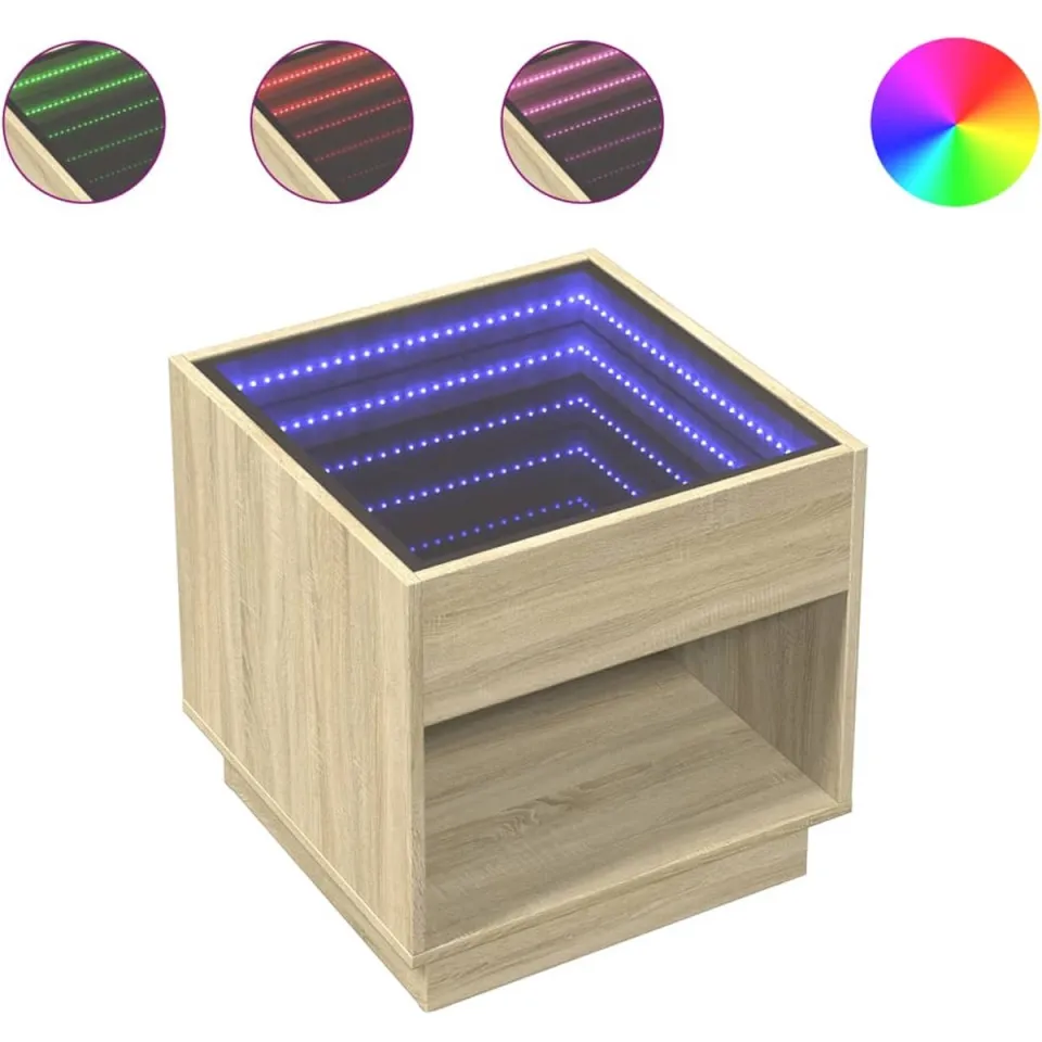 vidaXL Salontafel met Infinity LED 50x50x50 cm sonoma eikenkleurig, foto 3