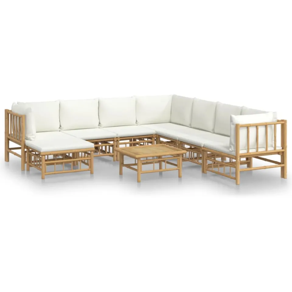 vidaXL 9-delige Loungeset met kussens bamboe crèmewit, foto 4