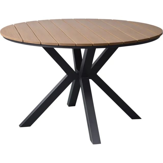 AVH-Collectie Quincy dining tuintafel aluminium 120xH75 cm rond teak blad Antraciet