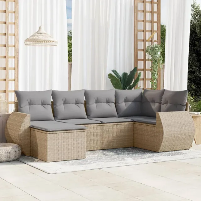 vidaXL 6-delige Loungeset met kussens poly rattan beige, foto 2