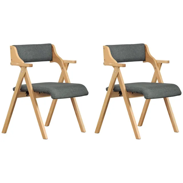 SoBuy Stoel - Vouwbare Stoelen met Armleuningen en Bekleding - Licht Eiken Grijs Houten Stoel met Zachte Zitting en Rugleuning - Vouwbaar Ontwerp | FST98-SGX2 Licht hout en grijs