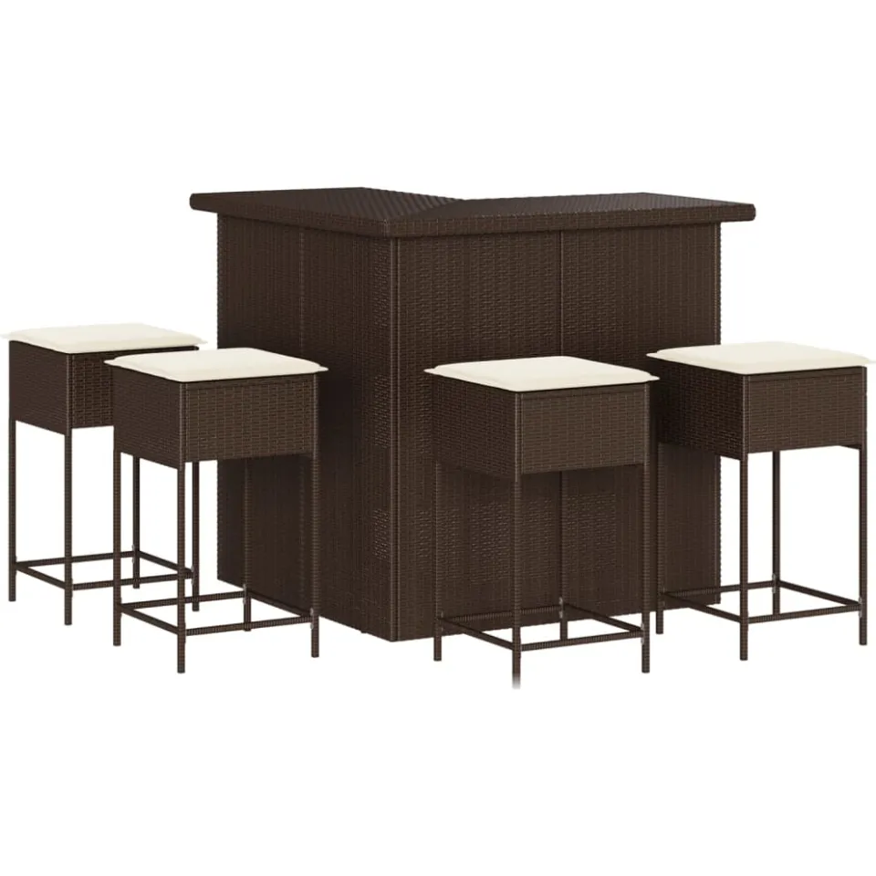 vidaXL 5-delige Tuinbarset met kussens poly rattan bruin, foto 3