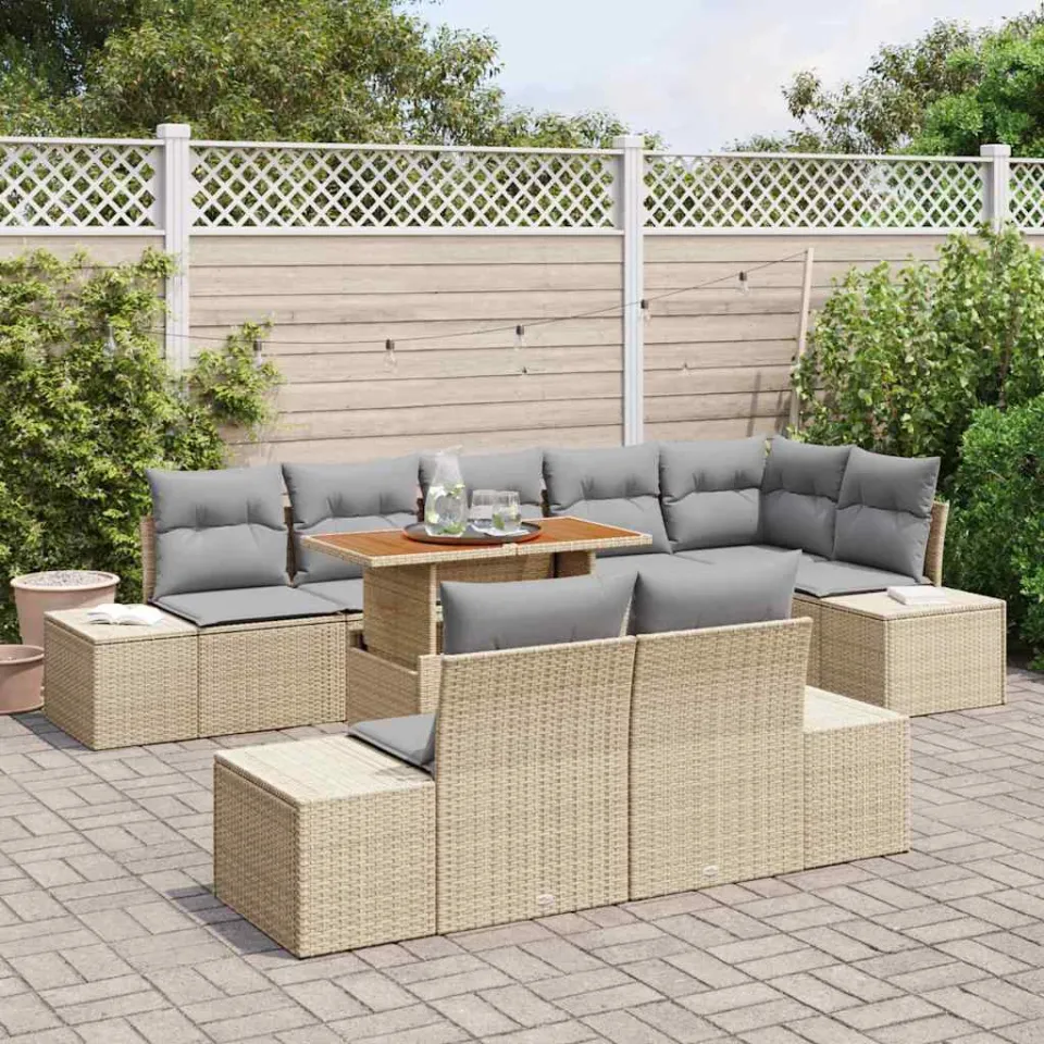 vidaXL Tuin Sofa Set 9 st Beige Poly riet, foto 3