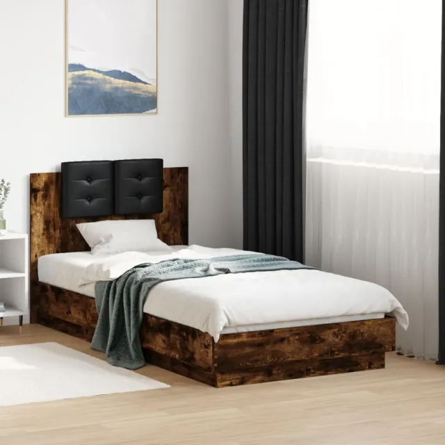 vidaXL Bedframe met hoofdbord en LED gerookt eikenkleurig 75x190 cm Bruin
