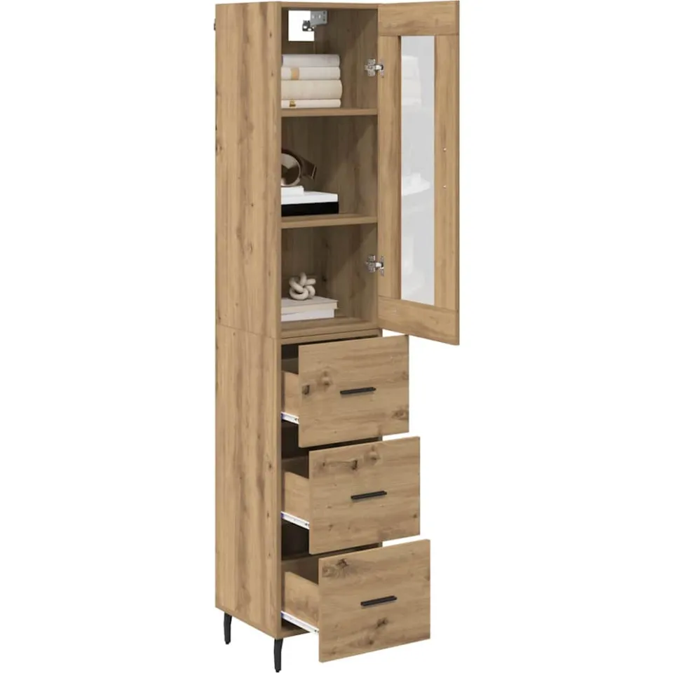 vidaXL Highboard Artisan Eiken 34,5 x 34 x 180 cm Bewerkt hout Bruin