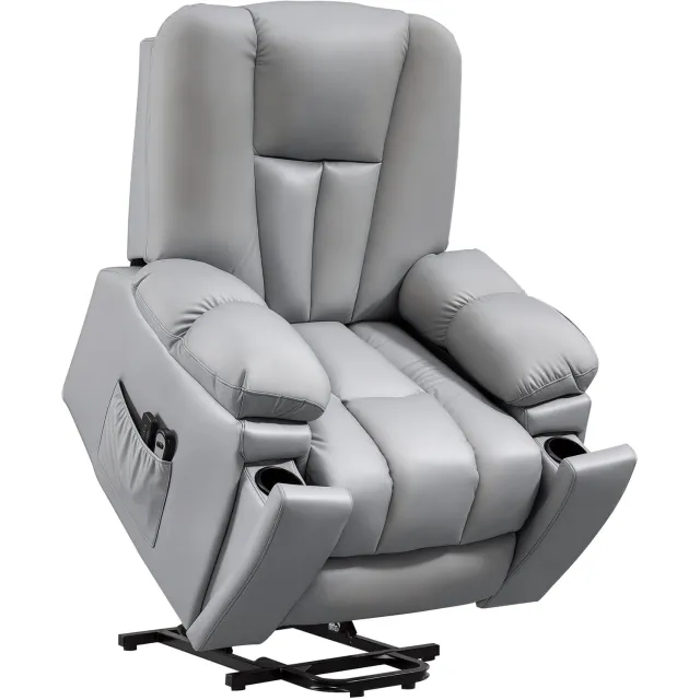 Homcom Relaxfauteuil met Sta-op Functie - Massagestoel met Zijvakken - Donkergrijs