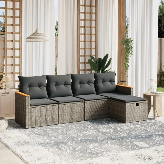 vidaXL 5-delige Loungeset met kussens poly rattan grijs, foto 2