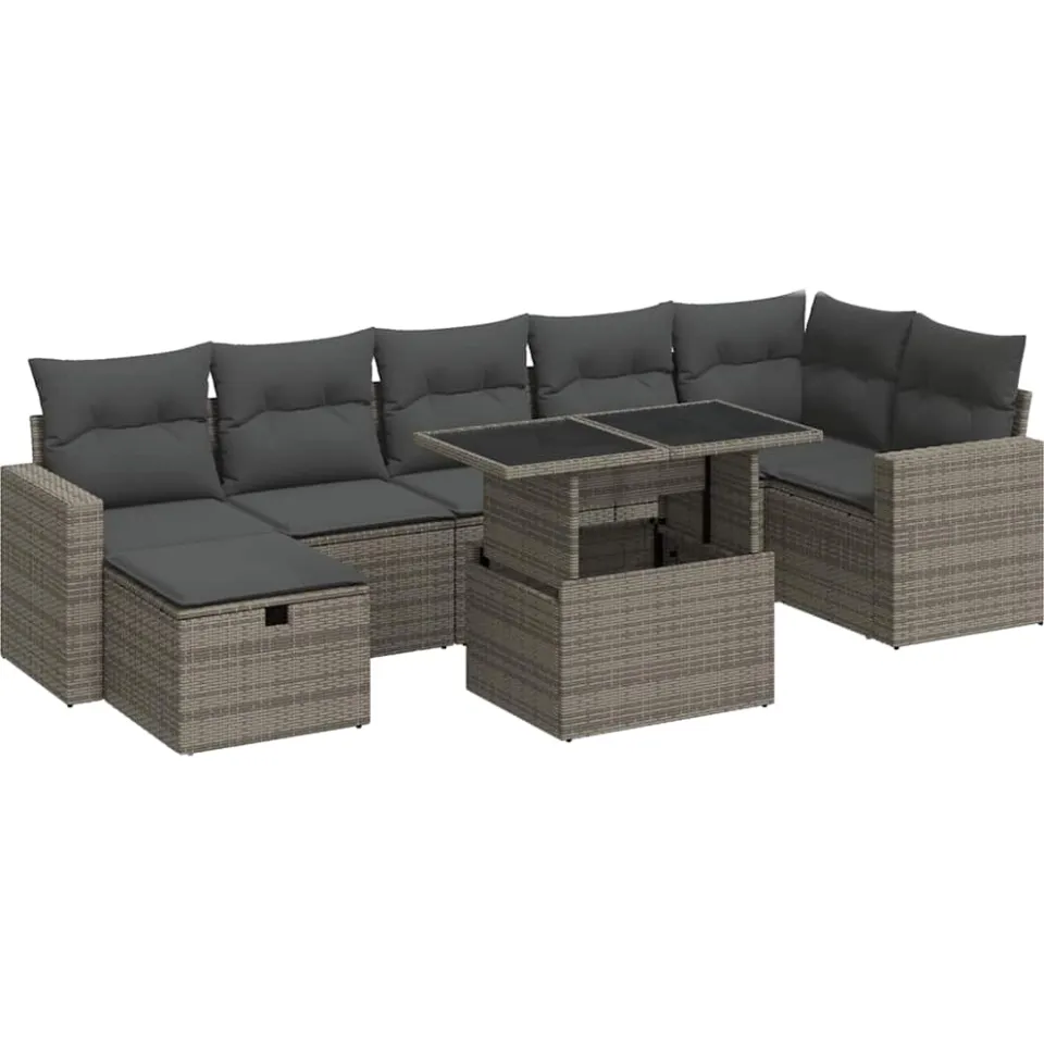 vidaXL 8-delige Loungeset met kussens poly rattan grijs, foto 3