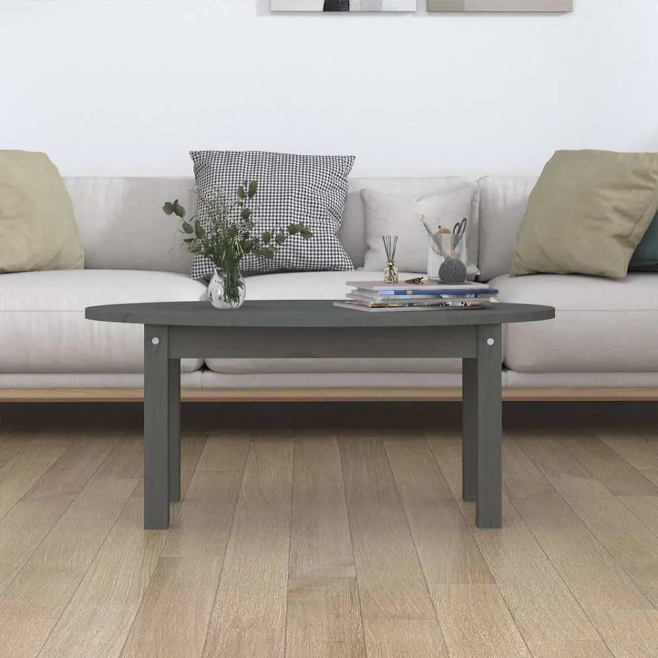 vidaXL Salontafel 80x40x35 cm massief grenenhout grijs, foto 3