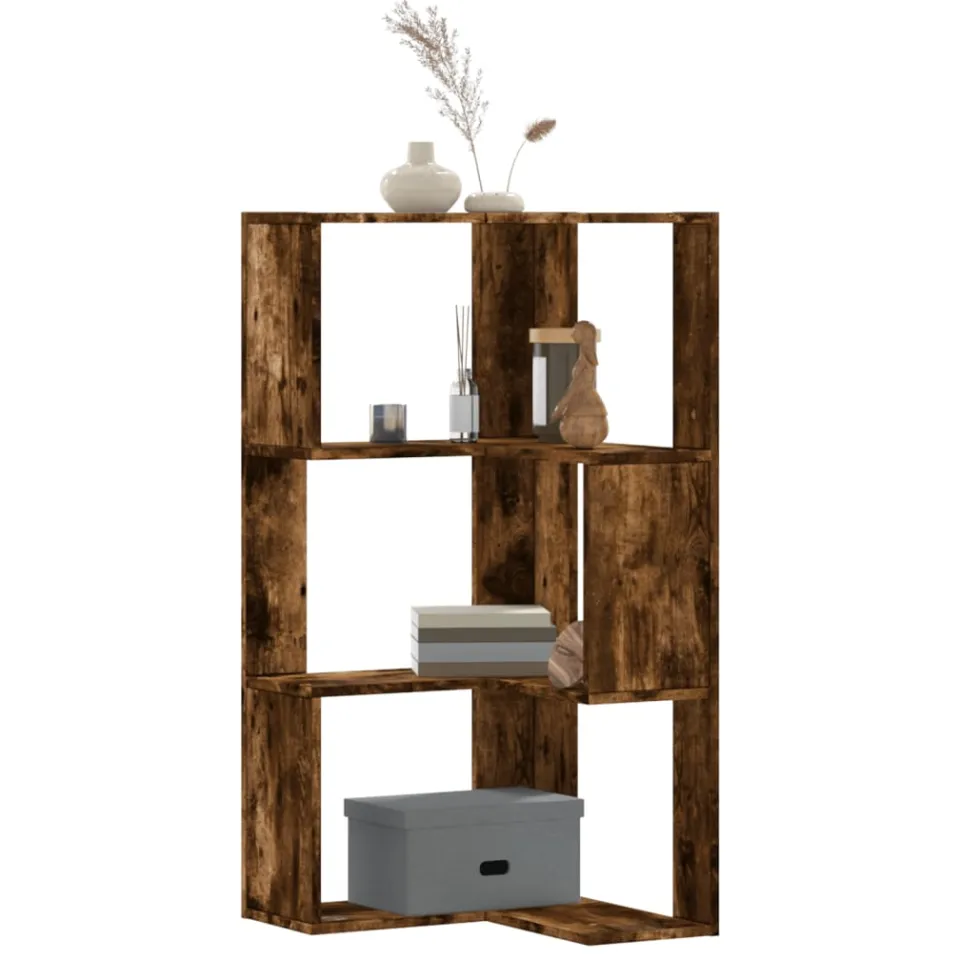 vidaXL Boekenkast 3-laags hoek 50x50x102 cm bewerkt hout gerookt eiken, foto 3
