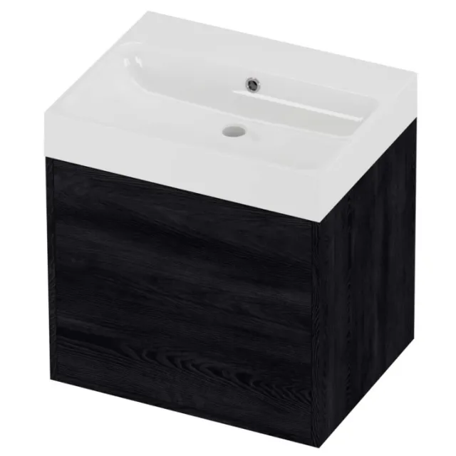 Proline Podium Badmeubelset Polystone Loft In Kader 60x46x62 cm Glans Wit Black Oak Eiken
