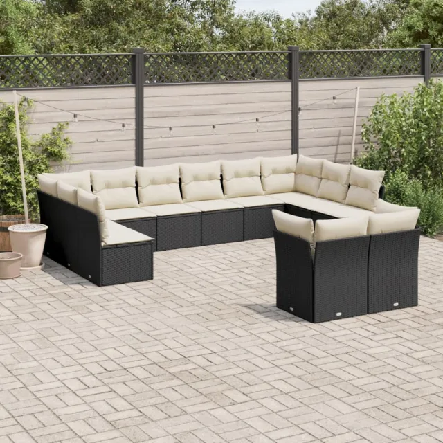 vidaXL 12-delige Loungeset met kussens poly rattan zwart, foto 2