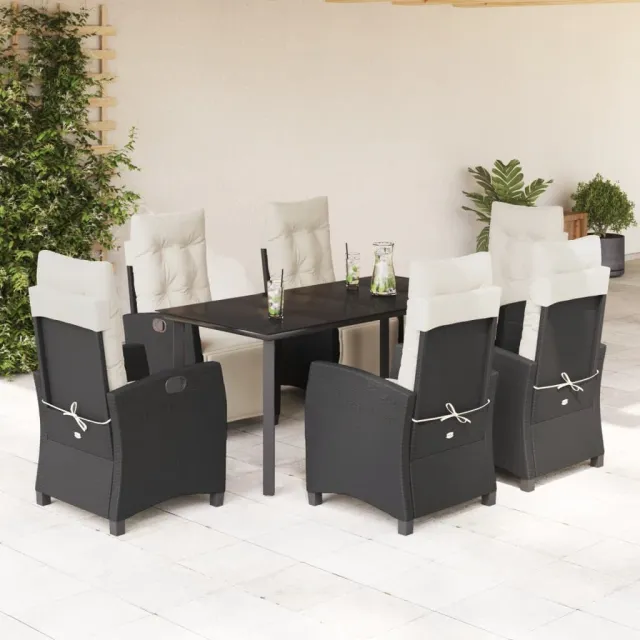 vidaXL 7-delige Tuinset met kussens poly rattan zwart, foto 2