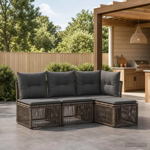 vidaXL Tuinbankenset 4 st Grijs poly rattan, foto 2