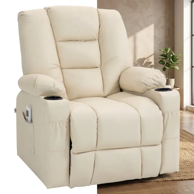 GranMaison Massagestoel - Relaxfauteuil - Zetel - Sta op stoel elektrisch - Stof - 1 persoons - Met armleuning - Zeer comfortabel - Elektrisch - Crème