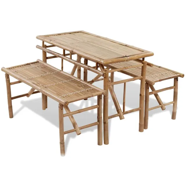 vidaXL Biertafel met 2 bankjes 100 cm bamboe bruin, foto 2