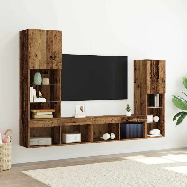 vidaXL TV-kast 4 st Oud hout Bewerkt hout Bruin