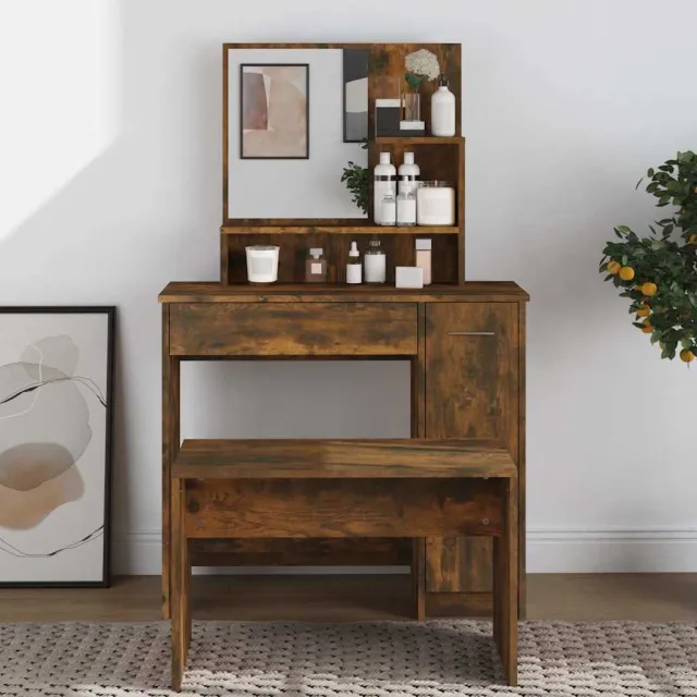 vidaXL Kaptafel met spiegel 86,5x35x136 cm gerookt eikenkleurig Bruin