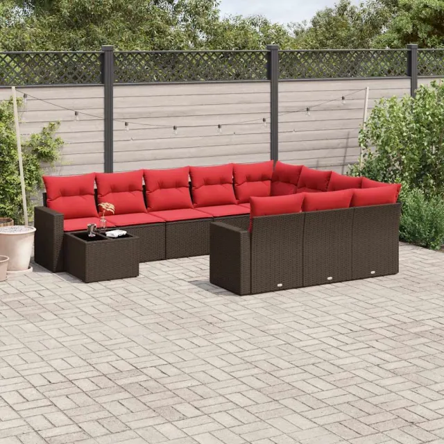 vidaXL 11-delige tuinbankset met kussens, bruin polyrotan, foto 2