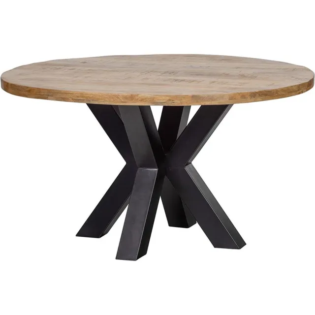 Mahom Mangohouten Eettafel Madison Rond 130 cm Mahom Industrieel - Dinertafel van Mangohout & Metaal - Industriële Eettafel Bruin