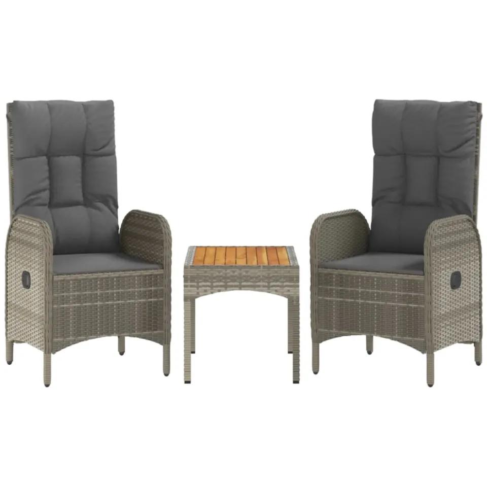 vidaXL 4-delige Tuinset met kussens poly rattan grijs, foto 3