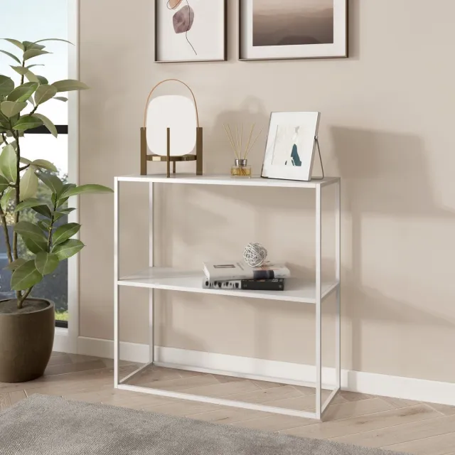en.casa Consoletafel Strömstad haltafel met 1 plank 80x80x26 cm wit [en.casa] wit, mat