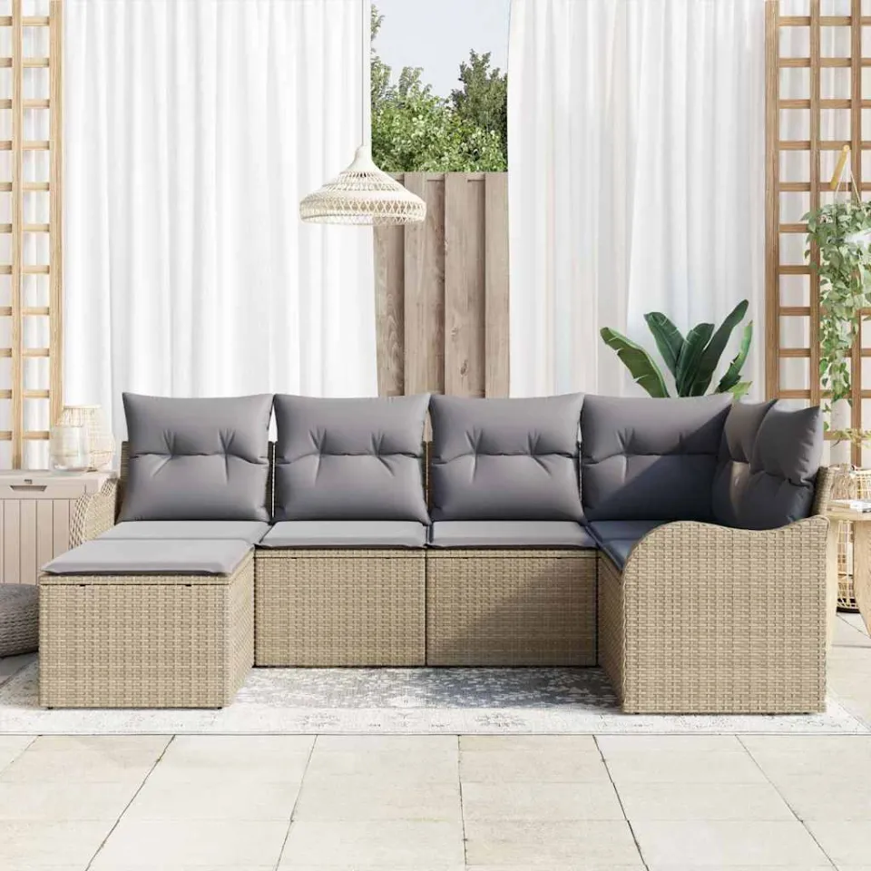 vidaXL Tuin Sofa Set 6 st Beige en Licht Grijs poly rattan, foto 3