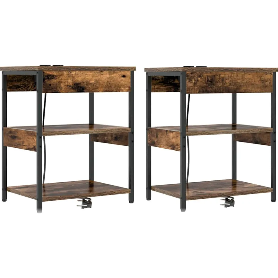 vidaXL Nachtkastje 2 st Gerookt eiken 41 x 31 x 51 cm Bewerkt hout, foto 3