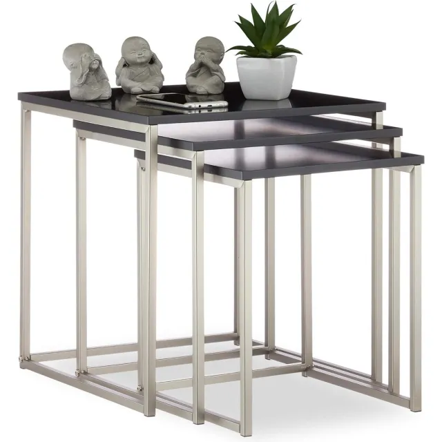 meerklose zwart/zilveren bijzettafel vierkant set van 3, mat stalen frame, zettafel, MDF, HxBxD: 42x40x40 cm