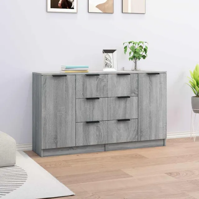 vidaXL Dressoirs 2 st 60x30x70 cm bewerkt hout grijs sonoma eiken, foto 2