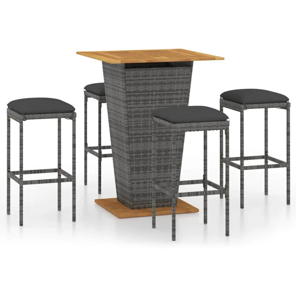 vidaXL 5-delige Tuinbarset met kussens poly rattan grijs