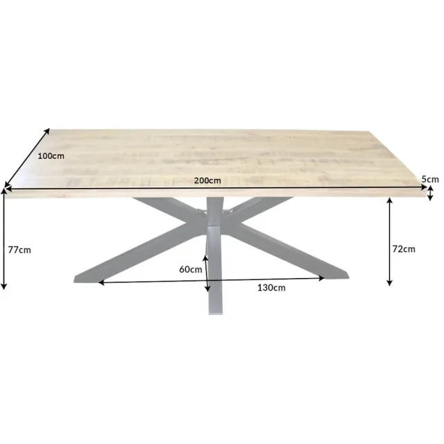 Invicta Interior Massieve industrieele eettafel GALAXIE 200cm mangohouten stervormig frame - 39444 Zie omschrijving