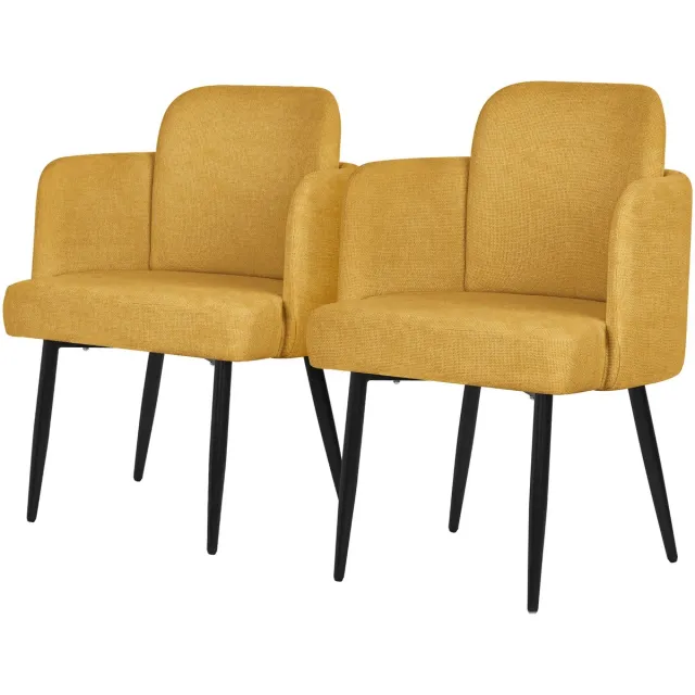 ml-design eetkamerstoel set van 2 mosterd stoffen bekleding gestoffeerde stoel met armleuningen rieten rugleuning metalen poten ergonomische loungestoel woonkamer fauteuil stoel voor eetkamer eettafel stoel comfortabel modern praktisch design