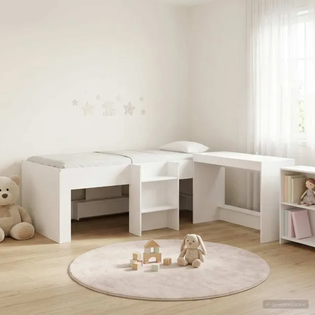vidaXL Bedframe met Bureau 2 st Wit Bewerkt hout