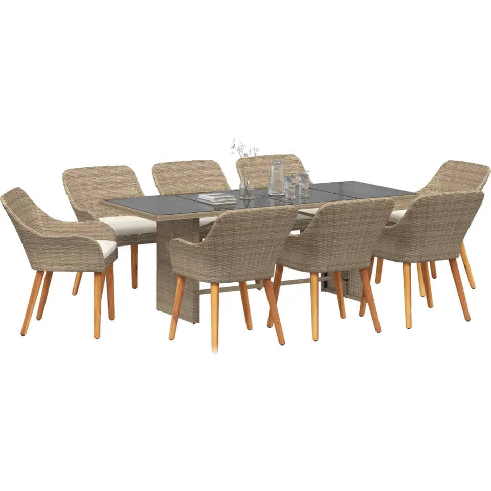 vidaXL Tuin eettafelset 9 st Beige poly rattan