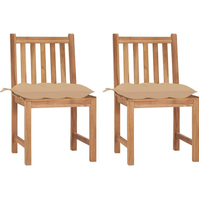 vidaXL Tuinstoelen 2 st met kussens massief teakhout beige