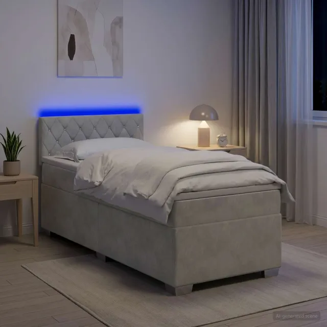 vidaXL Boxspring Bed met Matras en LED Lichtgrijs Enkel fluweel
