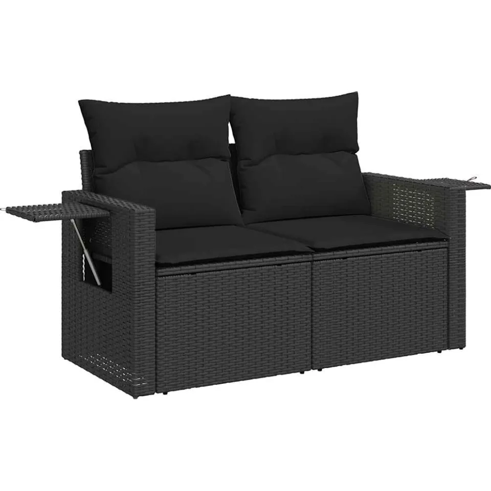 vidaXL 6-delige Loungeset met kussens poly rattan zwart