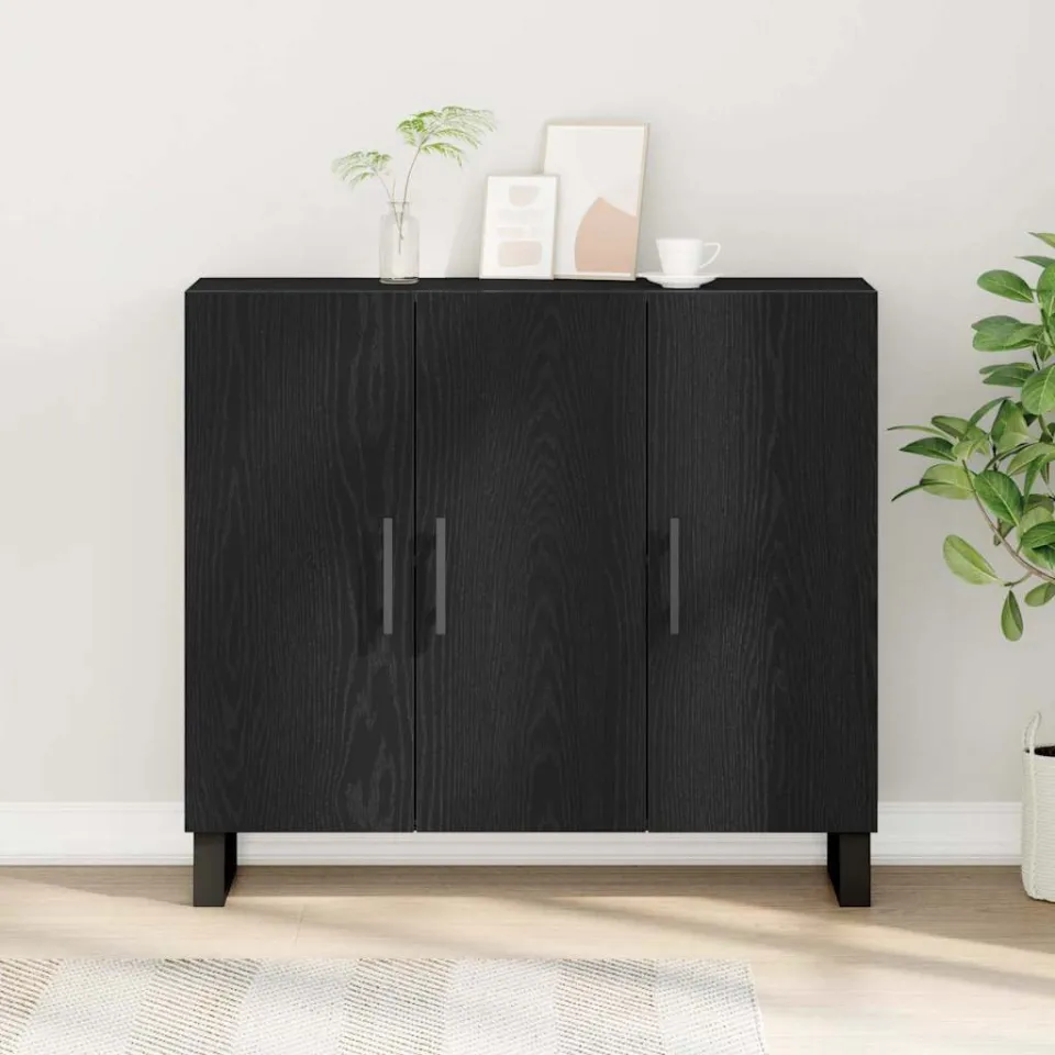 vidaXL Dressoir Zwart Eiken 90 x 34 x 80 cm Bewerkt hout, foto 4