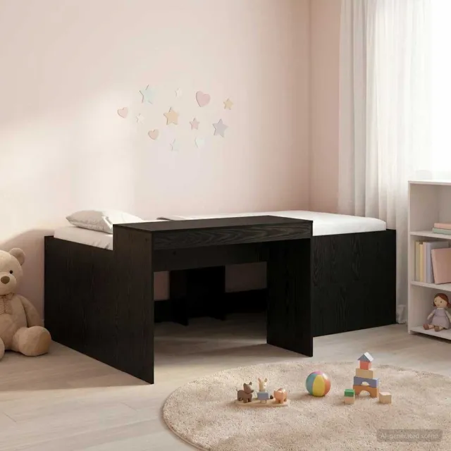 vidaXL Hoge Bed Frame met Bureau voor Kinderen Zwart 75 x 190 cm
