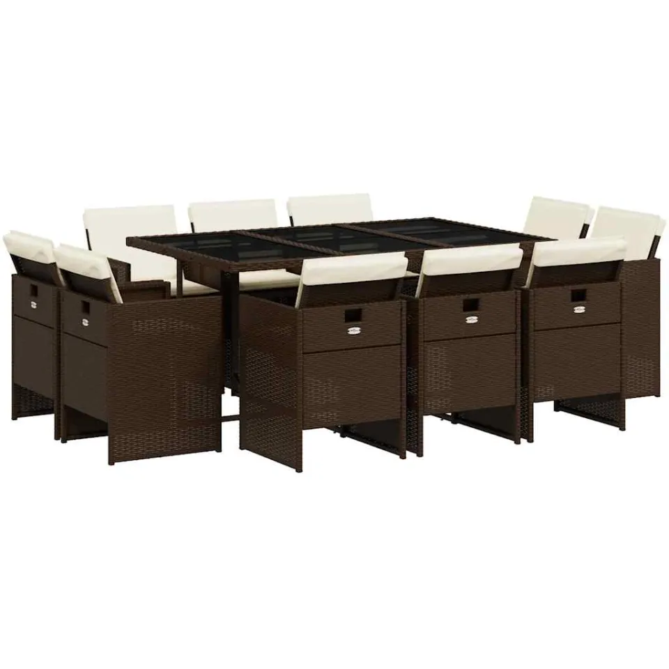 vidaXL 11-delige Tuinset met kussens poly rattan bruin, foto 3