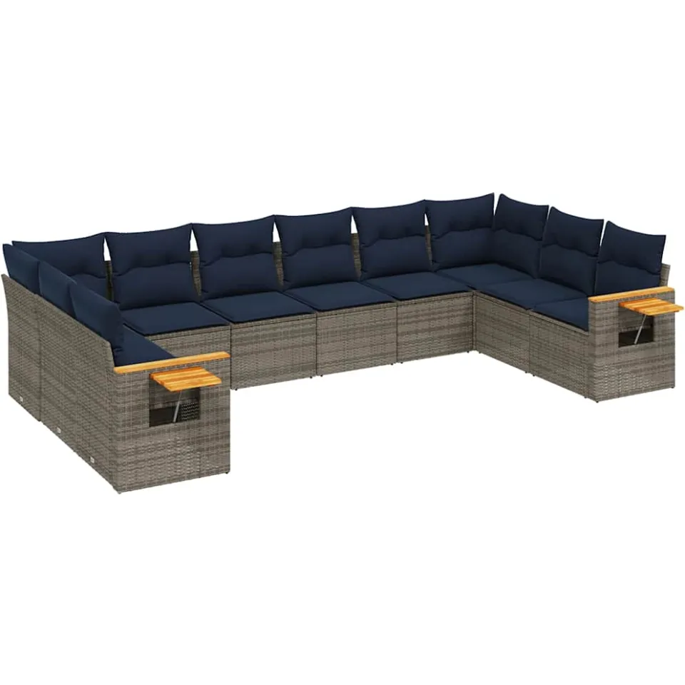 vidaXL 10-delige Loungeset met kussens poly rattan grijs, foto 3