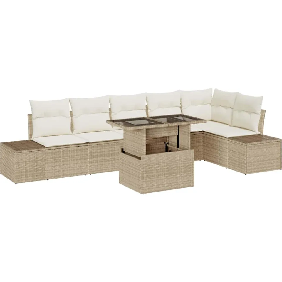 vidaXL Tuin Sofa Set 7 st Beige poly rattan