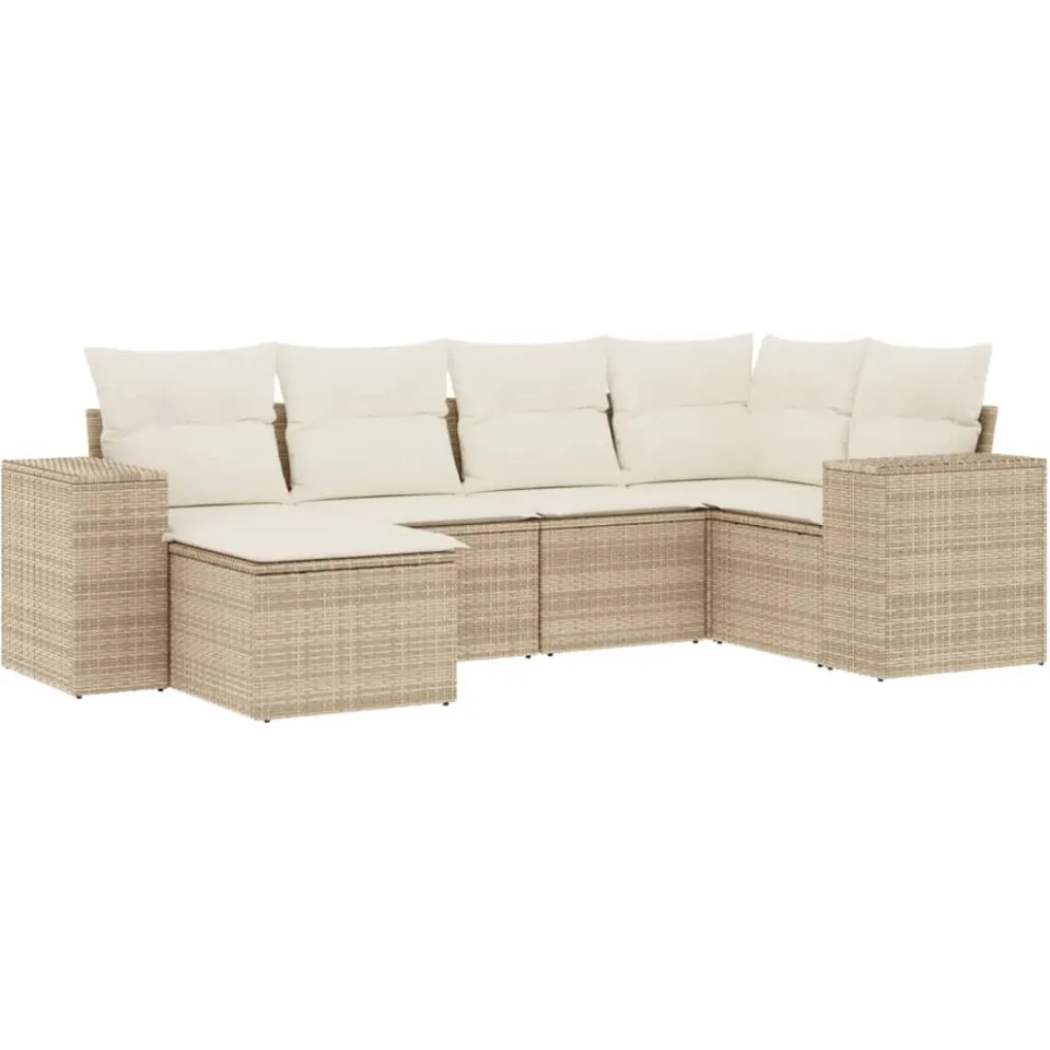 vidaXL 6-delige Loungeset met kussens poly rattan beige, foto 3