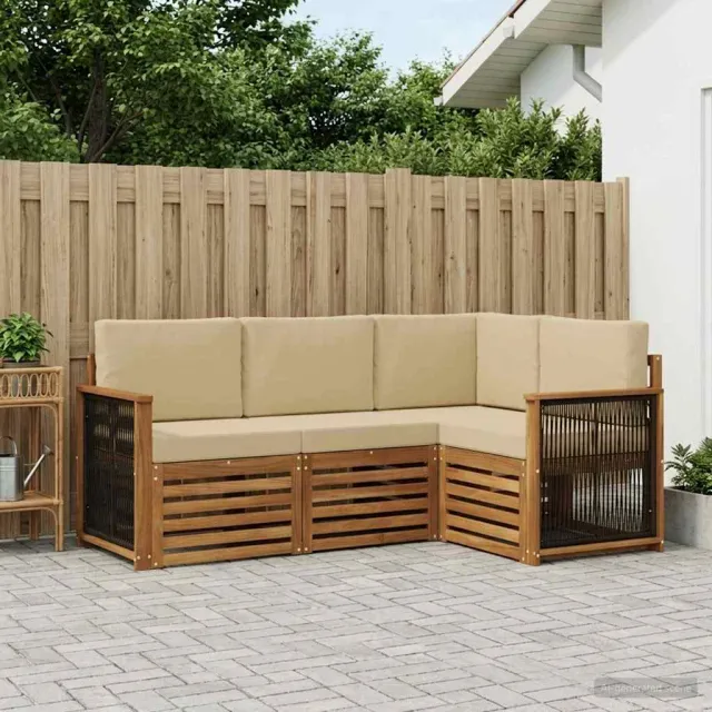 vidaXL Buiten bankenset 4 st 4-zits Natuurlijk en Beige