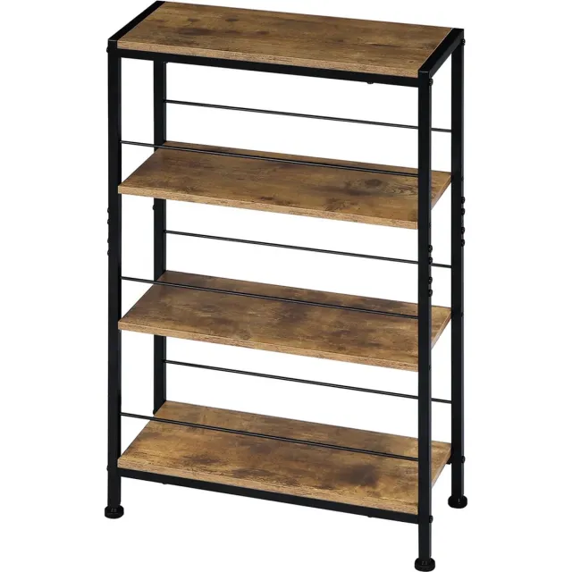 BukkitBow Boekenkast / Rek / Nisplanken - 4 Niveaus - Staande Kast - Metalen Frame - 50x78x20cm - Vintage Bruin / Zwart